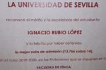 Premio al alumno Ignacio Rubio López
